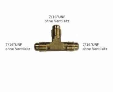 Schraubfitting T-Stück, 3 x 1/4""SAE/7/16"" UNF o. Schrader