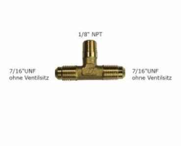 Schraubfitting T-Stück, 2 x 1/4""SAE/7/16""UNF,1x1/8""NPT o. Schrader