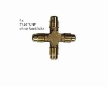Schraubfitting Kreuzstück, 4 x 1/4""SAE/7/16"" UNF o. Schrader