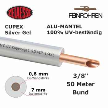 Kupferrohr Cupex Silver Gel Alu-Mantel 100% UV-beständig  3/8"" x 0,8 mm, 7 mm Iso., 50m Rolle