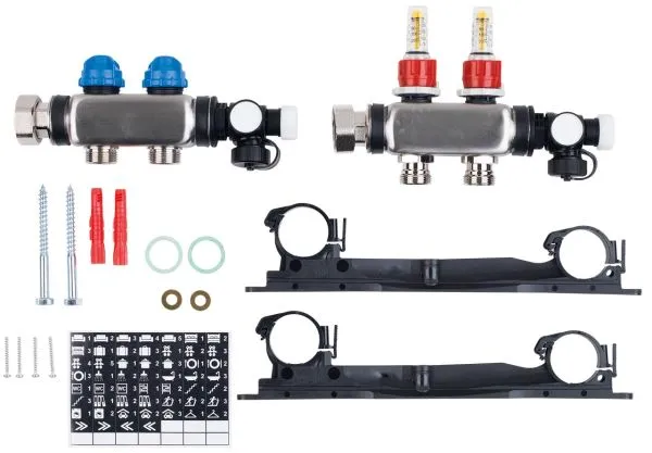 Heizkreisverteiler Edelstahl, RMV 22-fach Verteiler, Maße 44 x 21,5 cmDAIKIN Heizkreisverteiler Edelstahl, RMV2Typ: ECOLLECTRMV2Afür alle DAIKIN Fußbodenheizungs-und Heizkörperanbindungs-Systeme:Heizkreisverteiler aus Edelstahl mitDurc