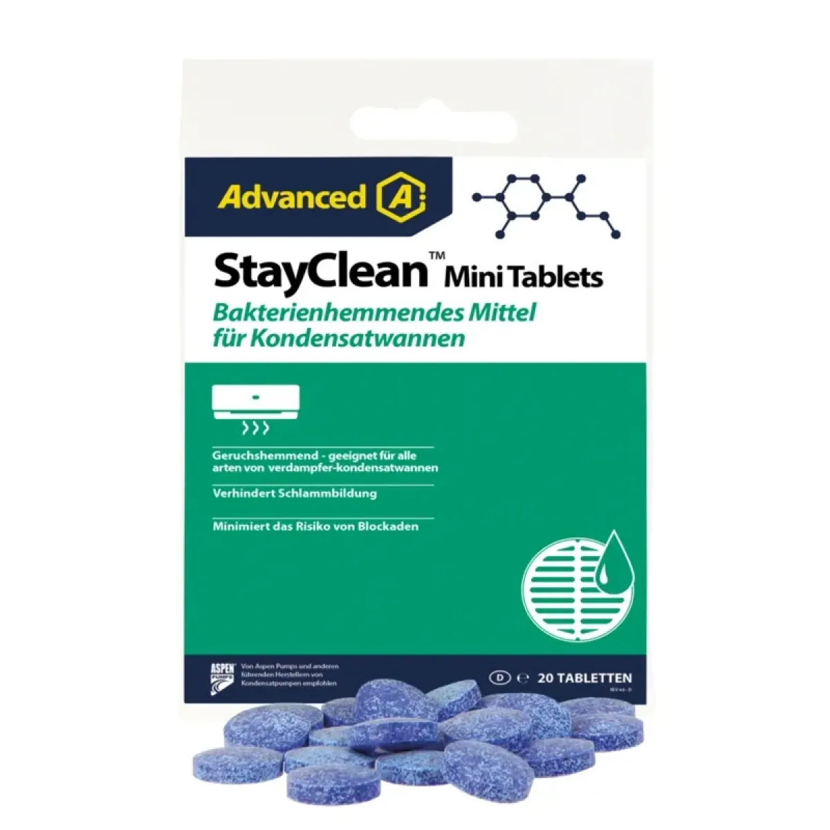 StayClean Mini Tabletten Packung 20 Stück bakterienhemmendes Mittel für Kondensatwannen
