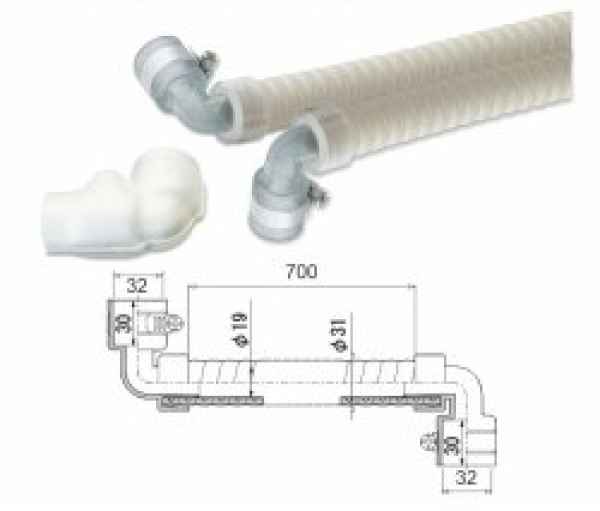 Verbindungsschlauch für Kassettengeräte 25mm-90° auf 32mm-90°, 70 cm