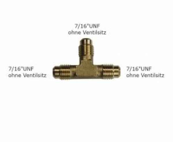 Schraubfitting T-Stück, 3 x 1/4""SAE/7/16"" UNF o. Schrader