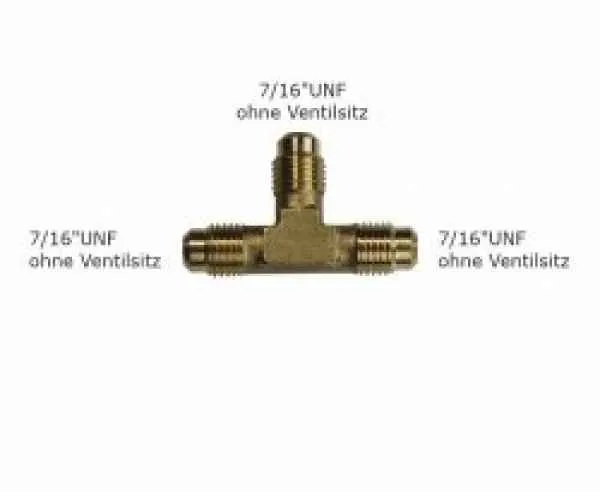 Schraubfitting T-Stück, 3 x 1/4""SAE/7/16"" UNF o. Schrader