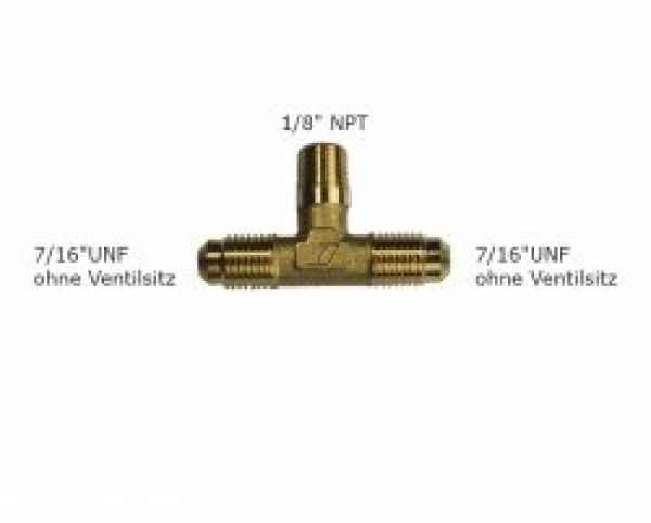 Schraubfitting T-Stück, 2 x 1/4""SAE/7/16""UNF,1x1/8""NPT o. Schrader