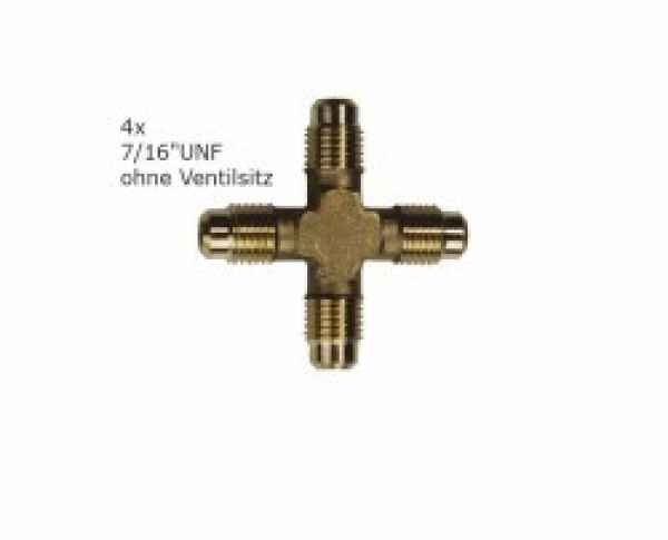 Schraubfitting Kreuzstück, 4 x 1/4""SAE/7/16"" UNF o. Schrader