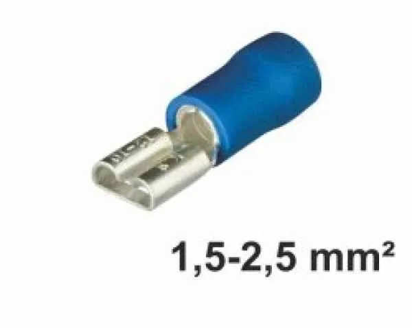 Flachsteckhülsen blau 6,3x0,8 mm für 1,5-2,5 mm² 100 Stück