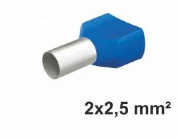 Twin-Aderendhülsen m. Ku.-Kragen blau, f. 2x 2,5 mm² 100 Stück