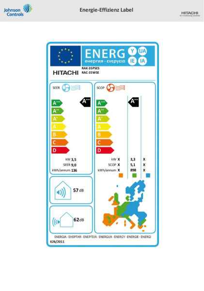 Hitachi Premium RAK-35PSES+RAC-35WSE Wandgerät-Set 4.0 kW