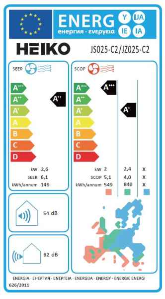 HEIKO BRISA Serie Singlesplit-Wandgerät-Set JS025-C2 + JZ025-C2 - 2,6 kW