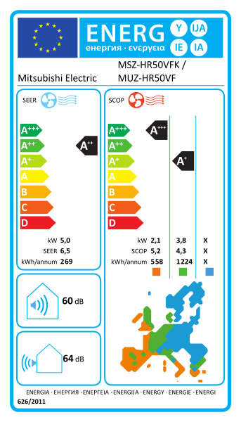 Mitsubishi Electric MSZ-HR50VF + MUZ-HR50VF Wandgerät-Set 5.0 kW