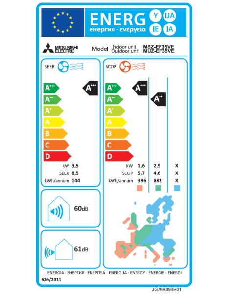 Mitsubishi Electric MSZ-EF35VGKW + MUZ-EF35VG Weiss WiFi 3.5 kW