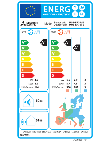 Mitsubishi Electric MSZ-EF35VGKB + MUZ-EF35VG Wandgerät-Set Premium Schwarz 3.5 kW