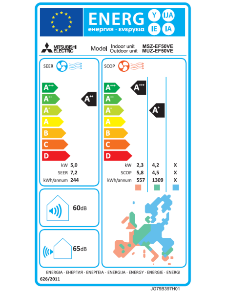 Mitsubishi Electric MSZ-EF50VGKW + MUZ-EF50VG Wandgerät-Set Premium Weiß 5.0 kW