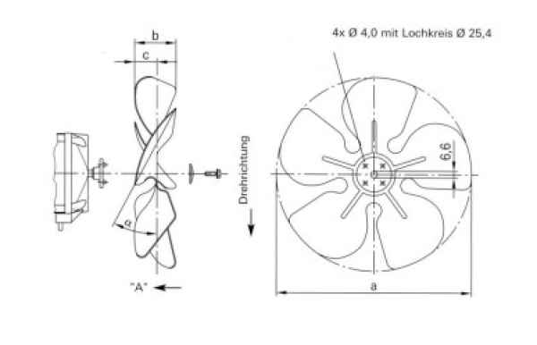 EBM Ventilatorflügel D=250mm 22 Grad drückend (A)