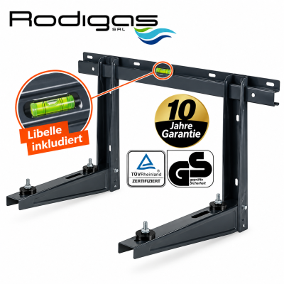 Rodigas MS253N BLACK Wandkonsole für Klimaanlagen in RAL 7016 Anthrazit mit 450 mm Tragarmen, Libelle und 140 kg Traglast
